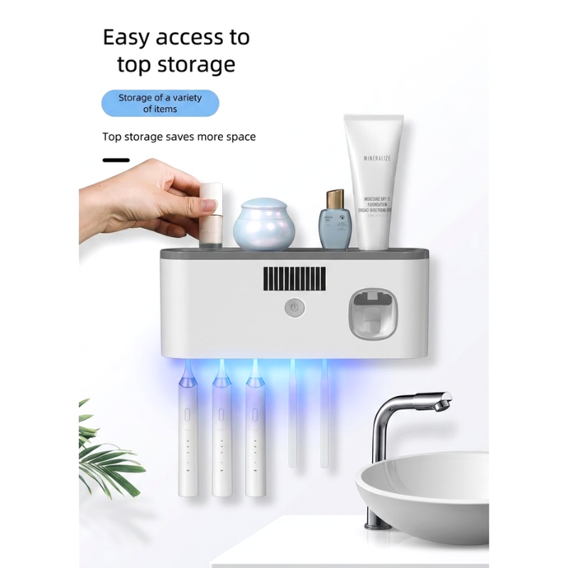 Gray Wireless Charging UV Toothbrush Disinfector Wall Mounted Holder Storage Rack