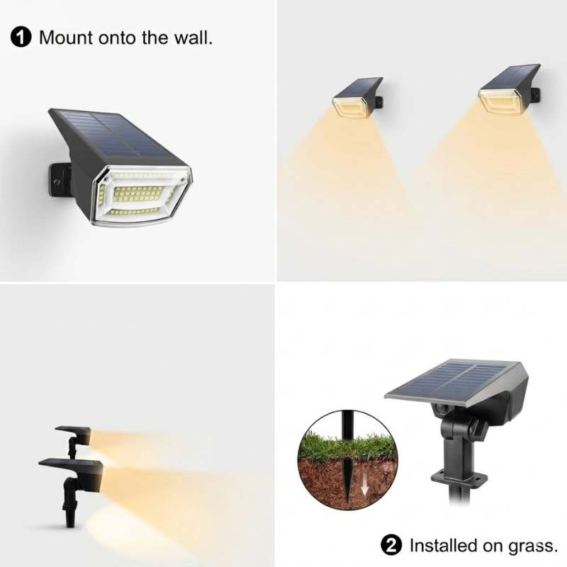Solar Spotlight Outdoor 3 Modes Dimmable Waterproof LED Garden Lawn Light Warm White