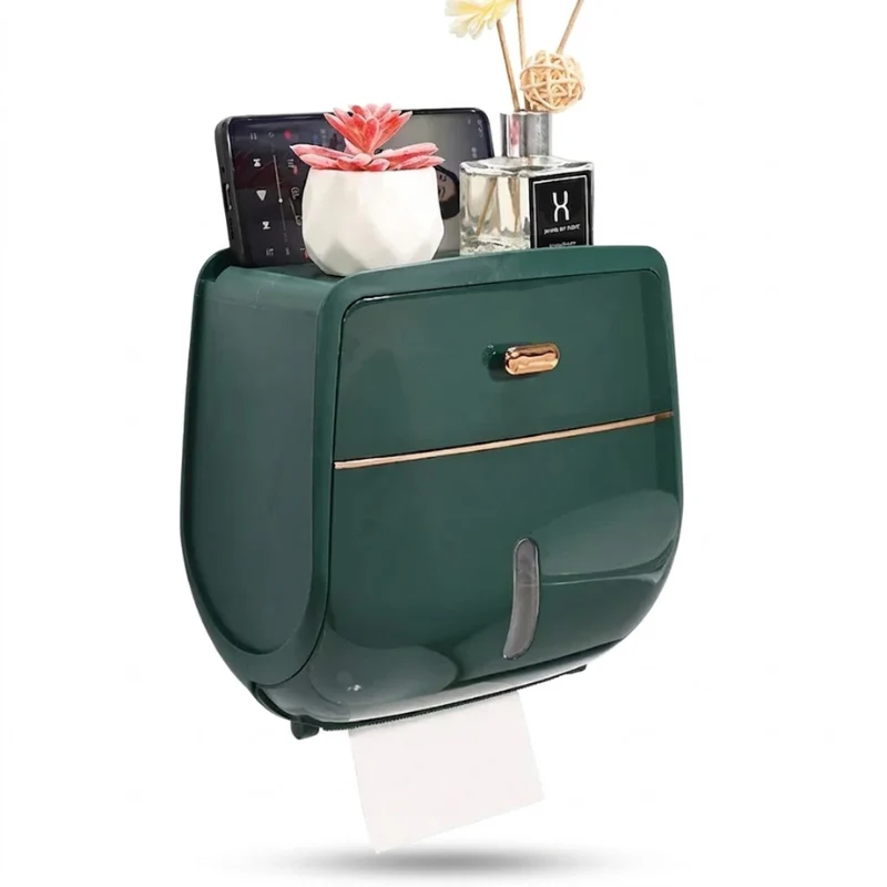 Double Layer Green Toilet Paper Holder Wall Mounted Waterproof Tissue Storage Box