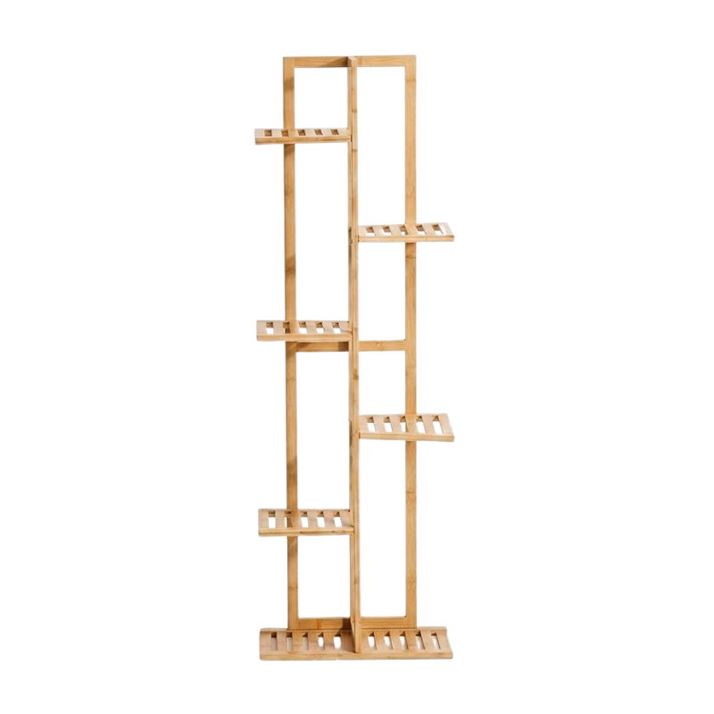 6 Tier Bamboo Plant Stand Vertical Shelf 7 Pots Indoor Outdoor Display Rack