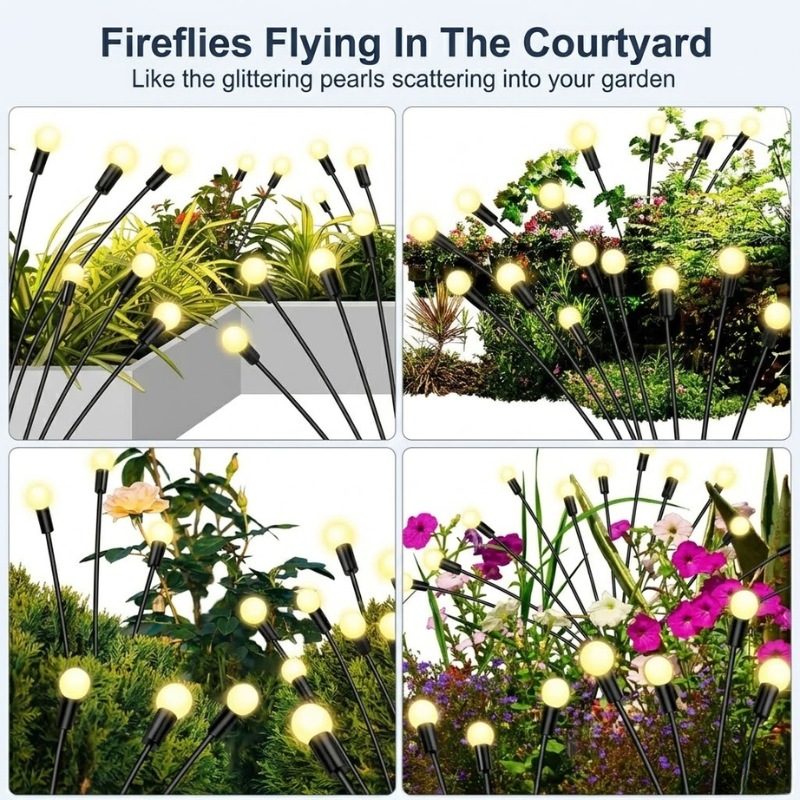 8 LED Solar Firefly Swaying Lights Warm White Outdoor Garden Pathway Decor Light