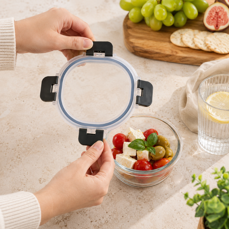 420ml Round Glass Food Storage Container with Lid Microwave Freezer Dishwasher Friendly