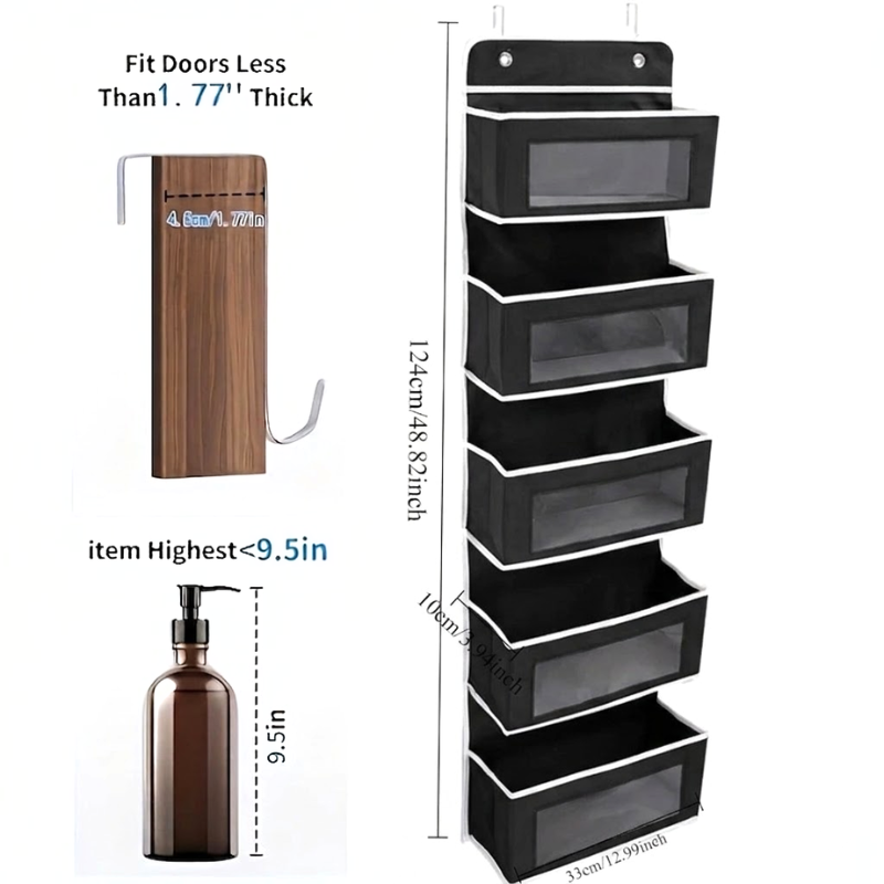 5 Shelf Black Hanging Storage Organizer Over Door 5 Pocket Rack