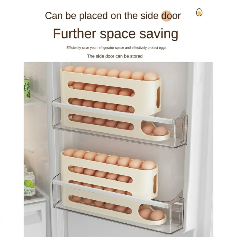 4 Layer Yellow Egg Storage Box Automatic Rolling Refrigerator Organizer Rack