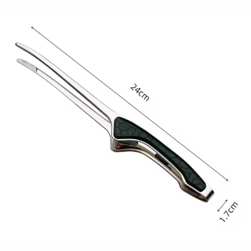 Green Silver Stainless Steel BBQ Tongs Non-Slip Cooking Food Clip
