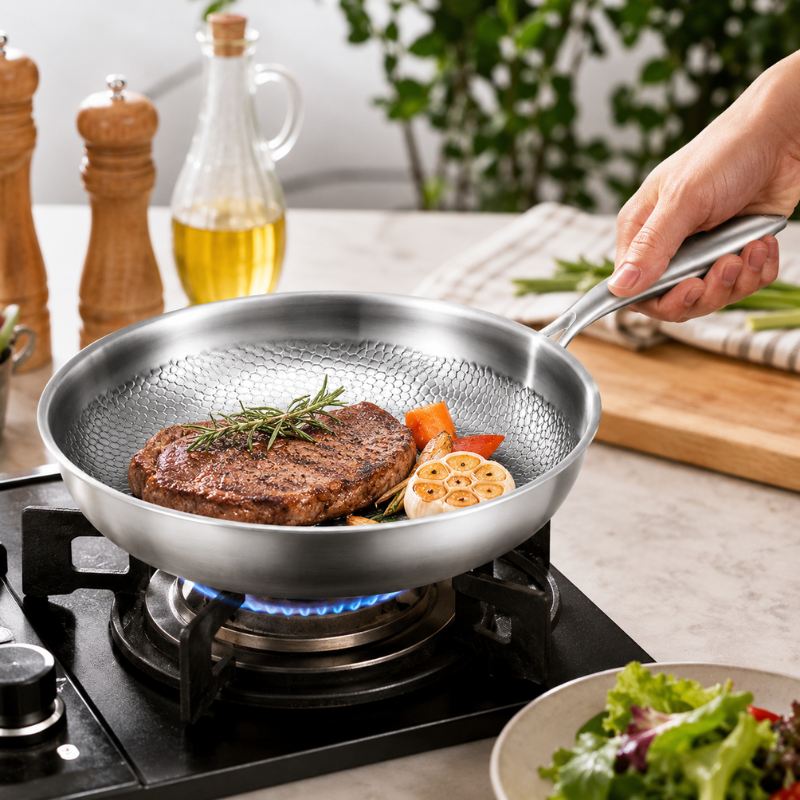 30cm Pure Titanium Frying Pan with Hammer Pattern Surface for Induction and Gas Cooktops