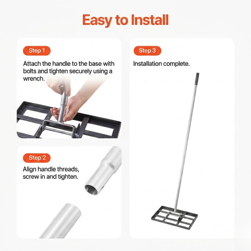 Carbon Steel Lawn Leveling Rake Heavy Duty Ground Soil Leveler 10x30x84inch Adjustable Handle