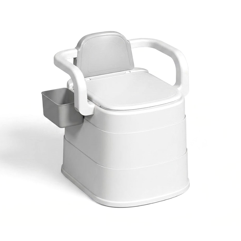 Portable Commode Chair Gray Hard Seat Removable Bucket and Armrests for Home Care