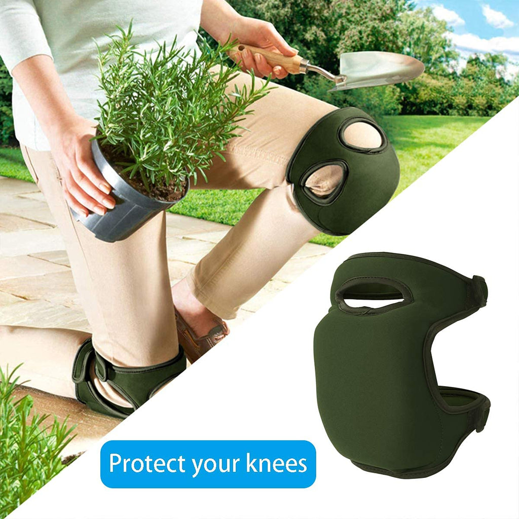1 Pair Green Gardening Knee Pads Anti-Slip Cushioned Protective Kneepads Adjustable