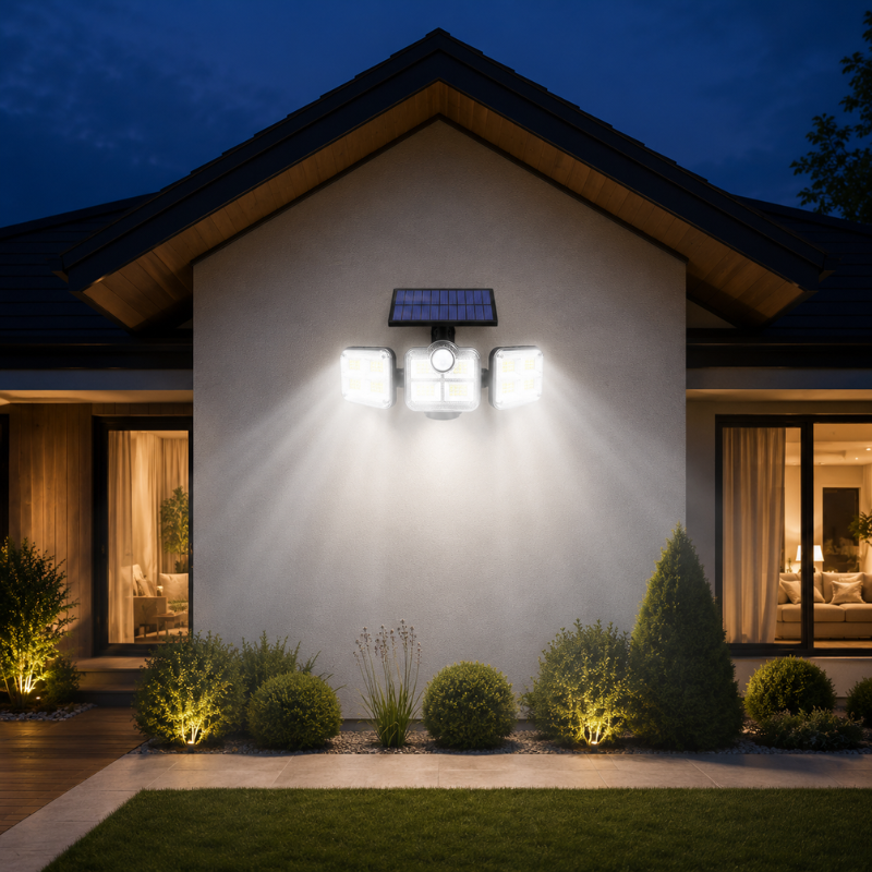 Solar Powered LED Security Light with Motion Sensor Adjustable Panels IP65 Waterproof 122 LED