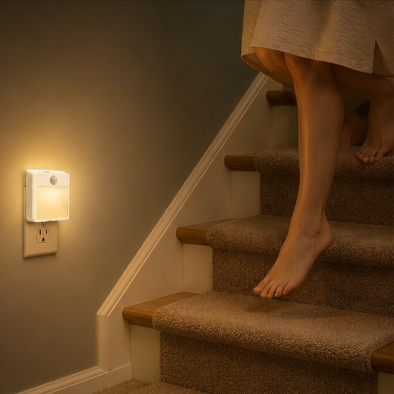 AU Plug LED Motion Sensor Night Light Adjustable Brightness Warm and White Light