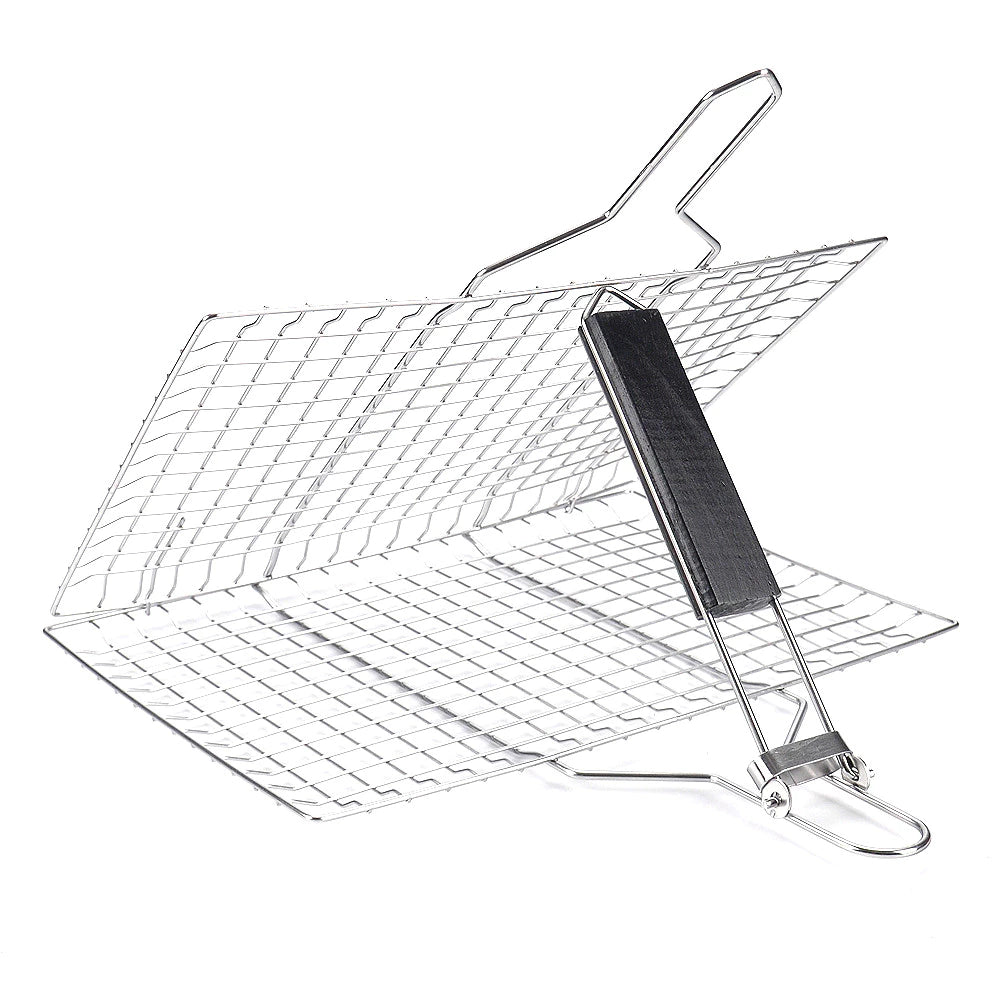 Stainless Steel BBQ Grill Basket with Foldable Handle for Meat Fish Vegetables