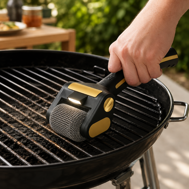 Rechargeable Electric Grill Cleaning Brush Stainless Steel Roller BBQ Scrubber Black Gold
