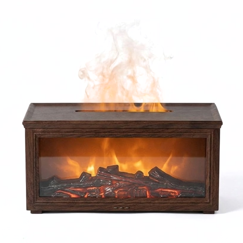 Fireplace Style Aromatherapy Diffuser Wood Automatic Mist Humidifier with Flame Effect and Remote Control
