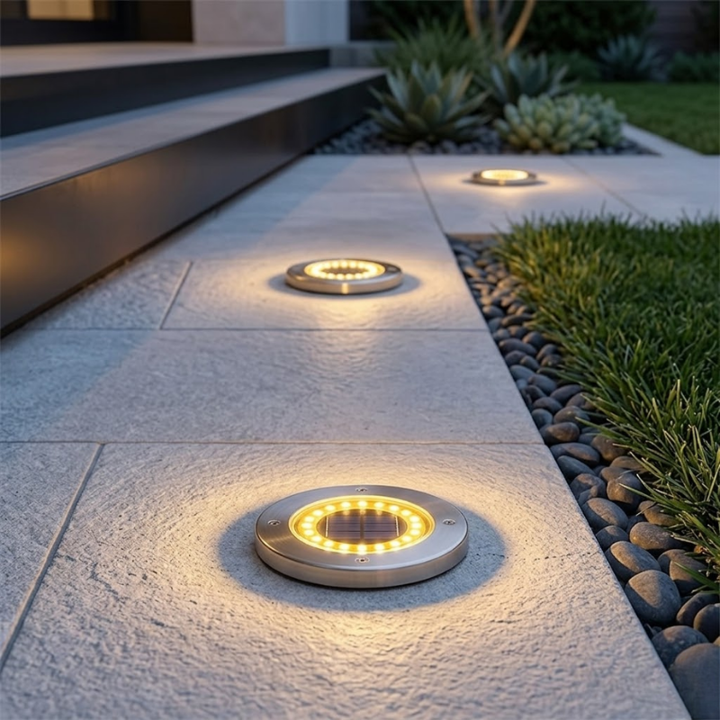 1 Piece 20 LED Solar Disc Light Warm Light IP65 Garden Underground Path Light