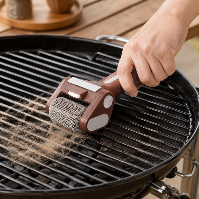 Rechargeable Electric Grill Cleaning Brush Stainless Steel Roller BBQ Scrubber Brown