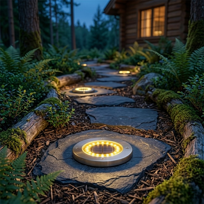 2 Piece 20 LED Solar Disc Light Warm Light IP65 Garden Underground Path Light