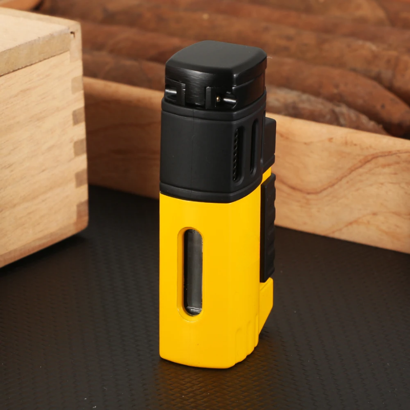 Yellow 4 Jet Torch Lighter with Built-In Punch and Gift Box