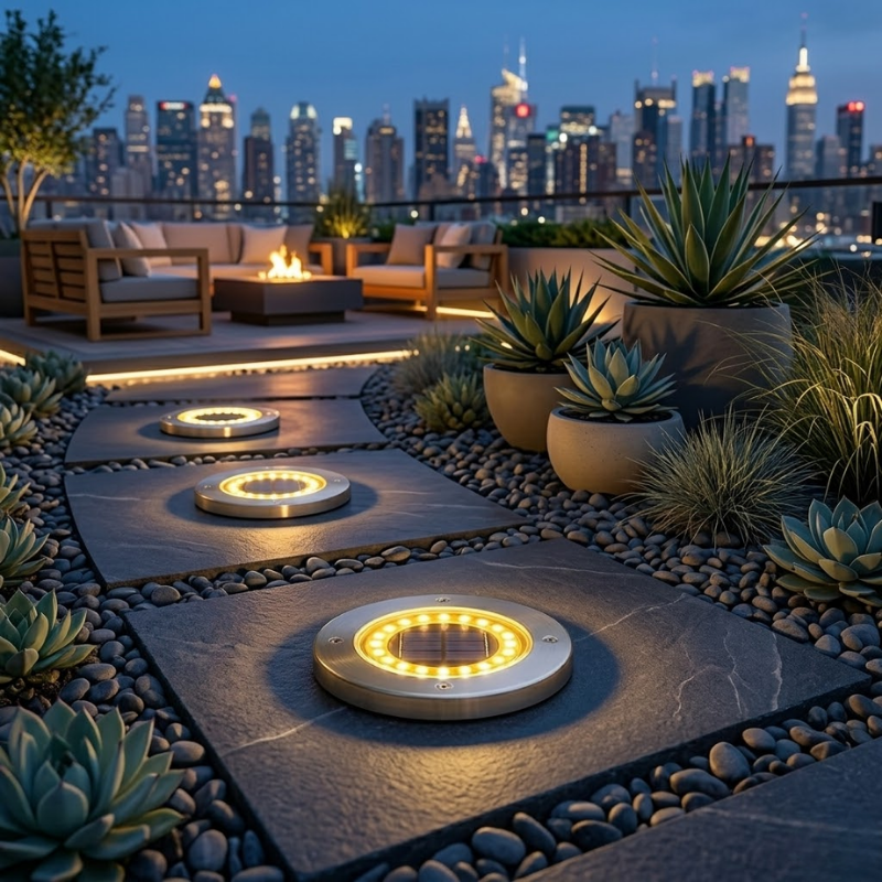 4 Piece 20 LED Solar Disc Light Warm Light IP65 Garden Underground Path Light