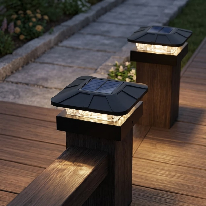 2 Piece Solar Post Cap Lights 4x4 Waterproof Fence Deck Garden Lights with 3 Modes