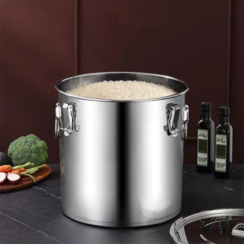 21L Stainless Steel Airtight Storage Bucket with Seal Lid and Handles