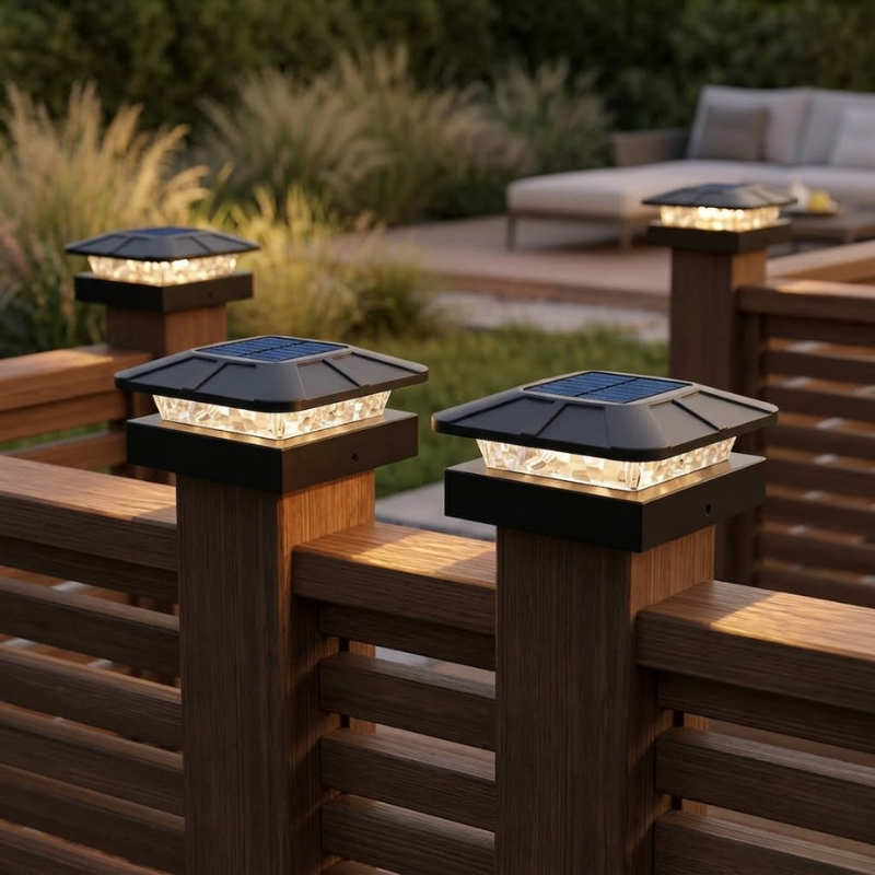 4 Piece Solar Post Cap Lights 4x4 Waterproof Fence Deck Garden Lights with 3 Modes