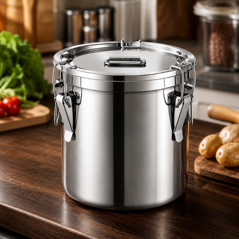21L Stainless Steel Airtight Storage Bucket with Seal Lid and Handles