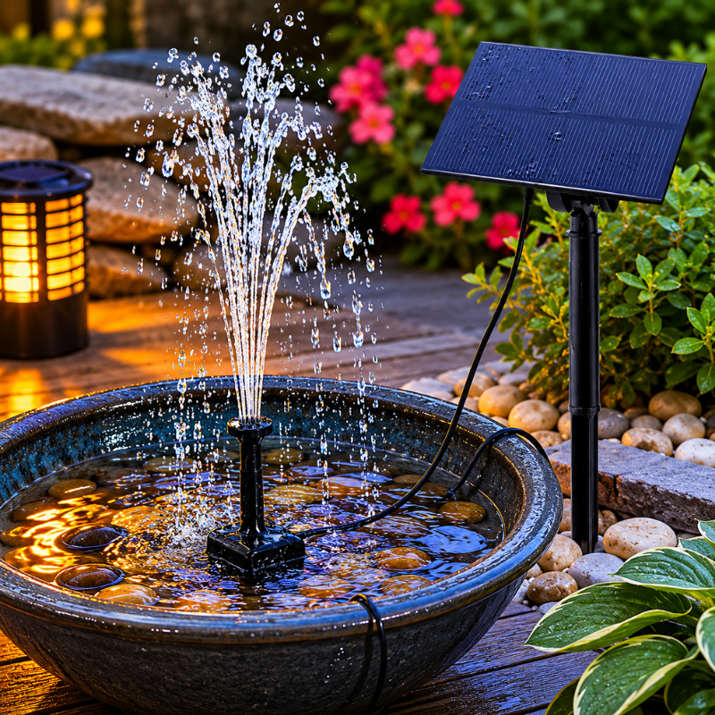 Solar Fountain Pump Kit 5V Garden Water Pump with Panel and 8 Nozzles