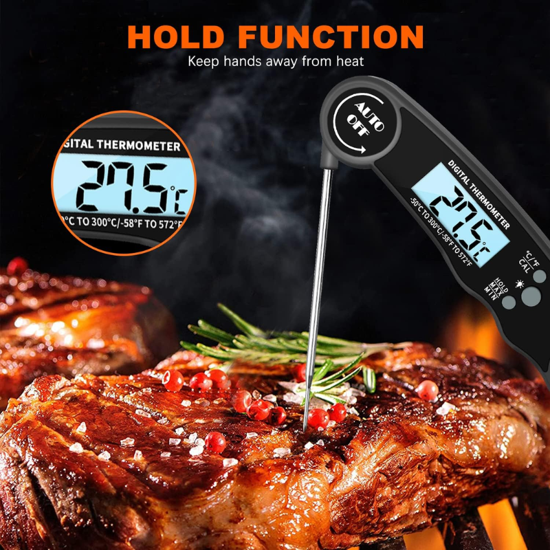 Portable Digital Kitchen Thermometer with Foldable Probe for Meat BBQ Oven and Cooking