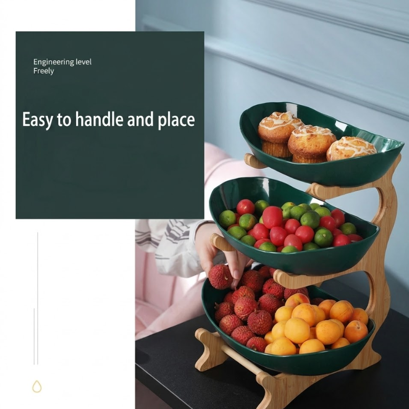 3 Tier Green Fruit Tray Stand Partitioned Serving Plate Snack Dessert Display
