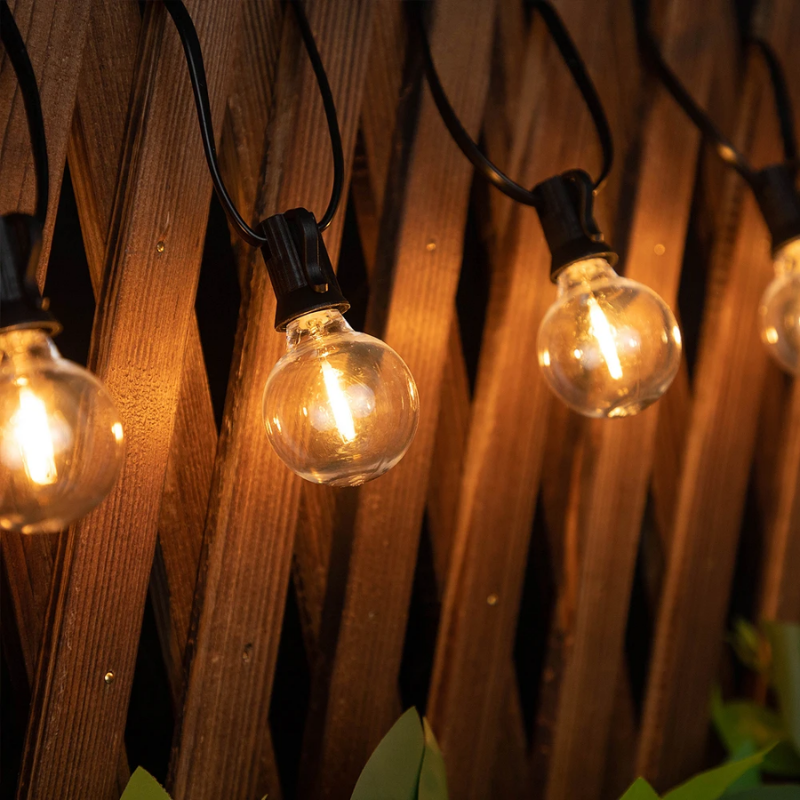 G40 Solar Globe String Lights 33FT 10m 15 Bulb Warm White Outdoor Patio Garden Lights