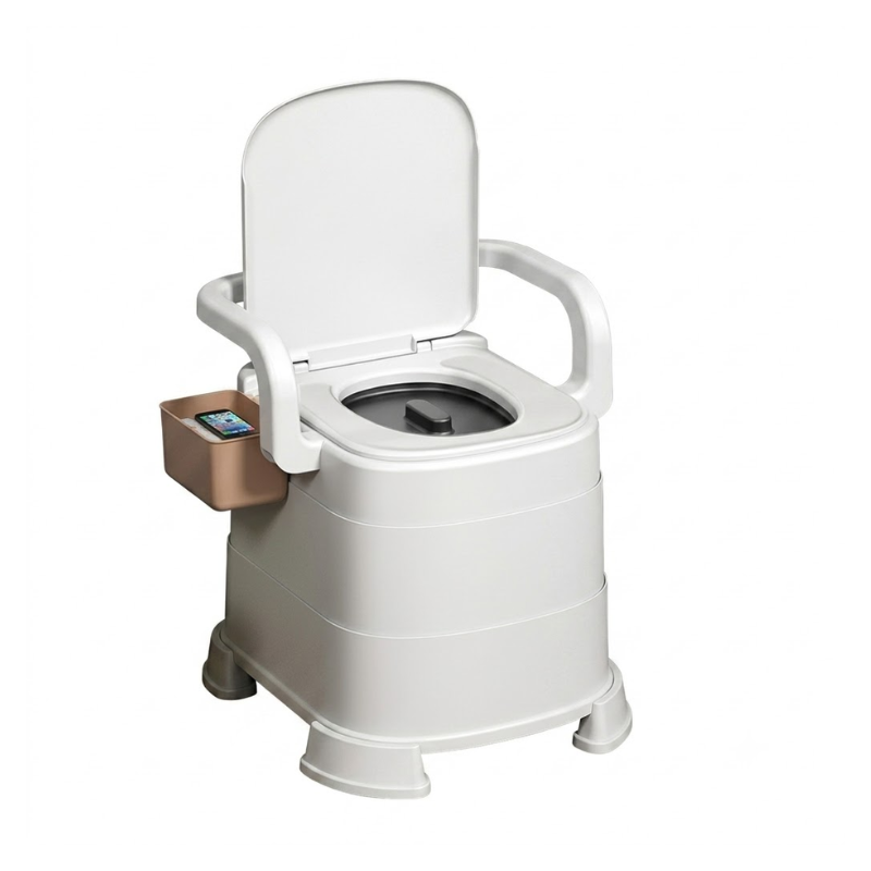 Portable Commode Chair High Coffee Soft Seat Removable Bucket and Armrests for Home Care
