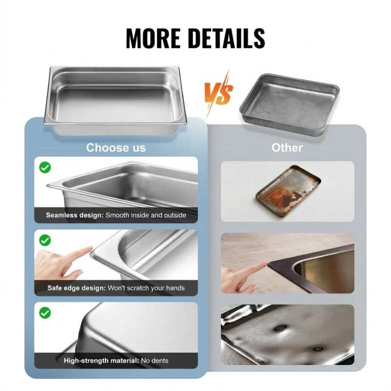 4 Pack Full Size Steam Table Pan 4 Inch Deep Stainless Steel with Lid Food Storage Set