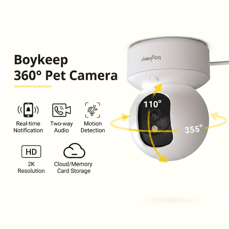2K Smart Indoor Security Camera 360° Pan Tilt WiFi with Night Vision and Two Way Audio