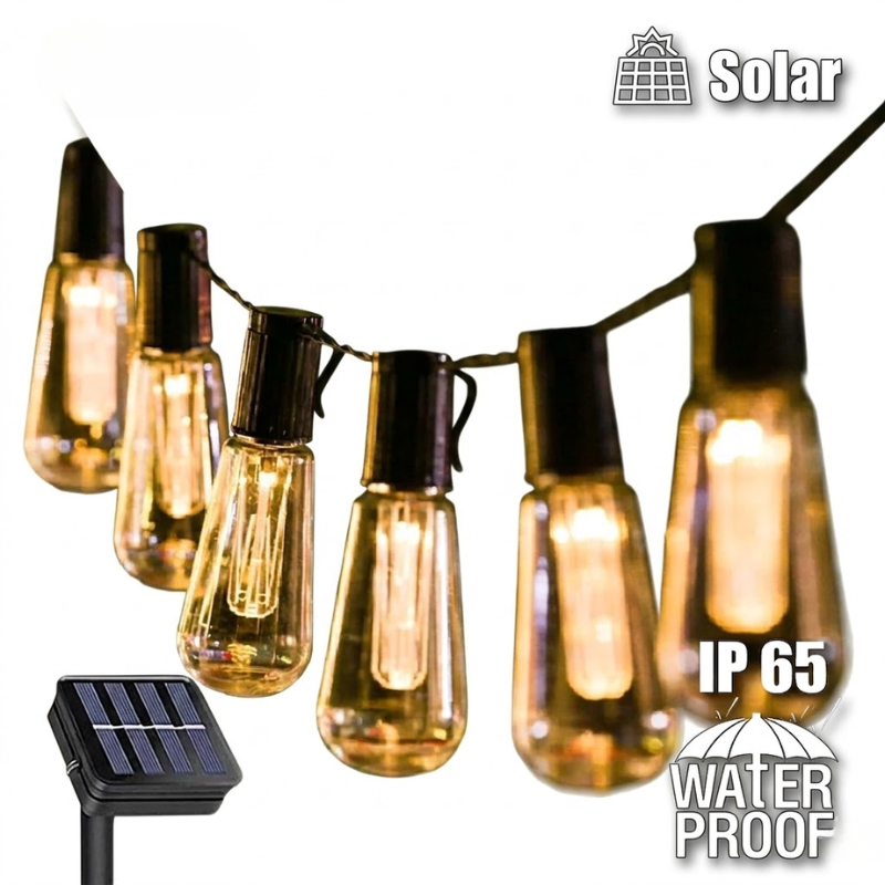 Solar String Lights 7m 20 LED Edison Bulb Waterproof Outdoor Garden Lights