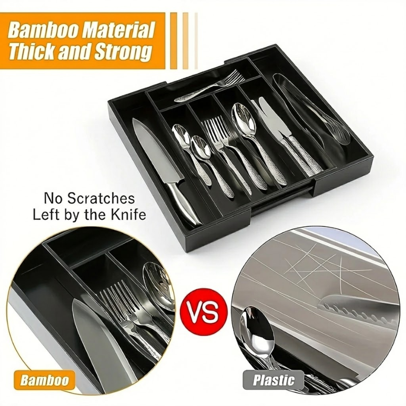 Adjustable Flatware Organizer Expandable Plastic Cutlery and Utensil Drawer Tray