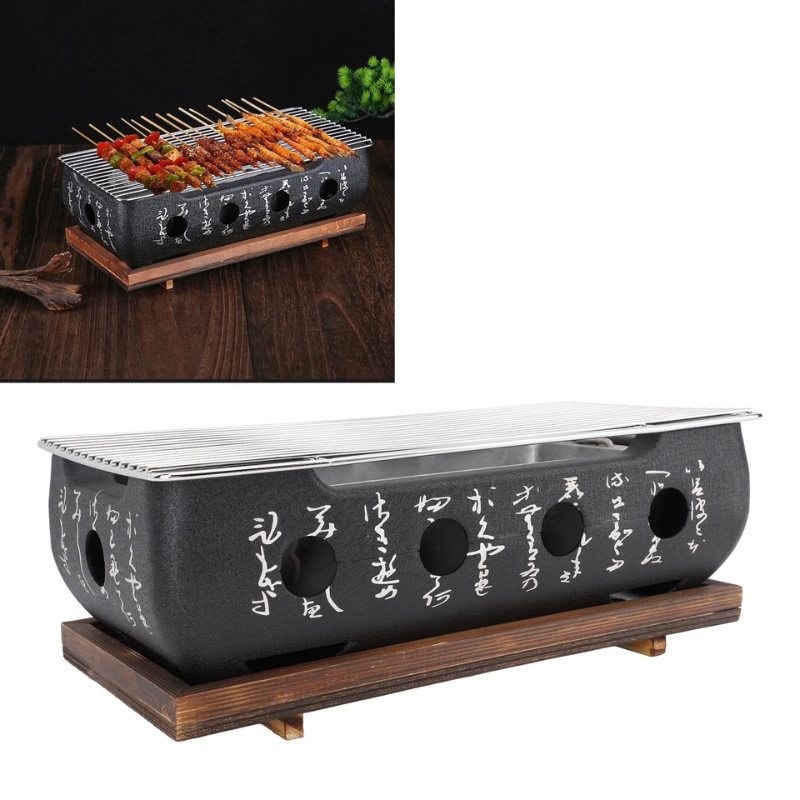 Portable Japanese Charcoal BBQ Grill Stove Rectangle Tabletop Camping Grill