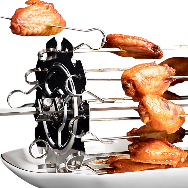 Stainless Steel Rotisserie Grill Cage with 10 Skewers BBQ Meat Vegetable Rotating Oven Kebab Maker Tool