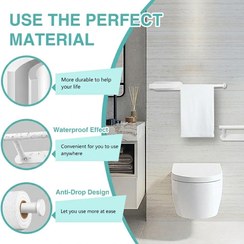 Long White Kitchen Paper Towel Holder Adhesive Wall Mounted Tissue Roll Rack
