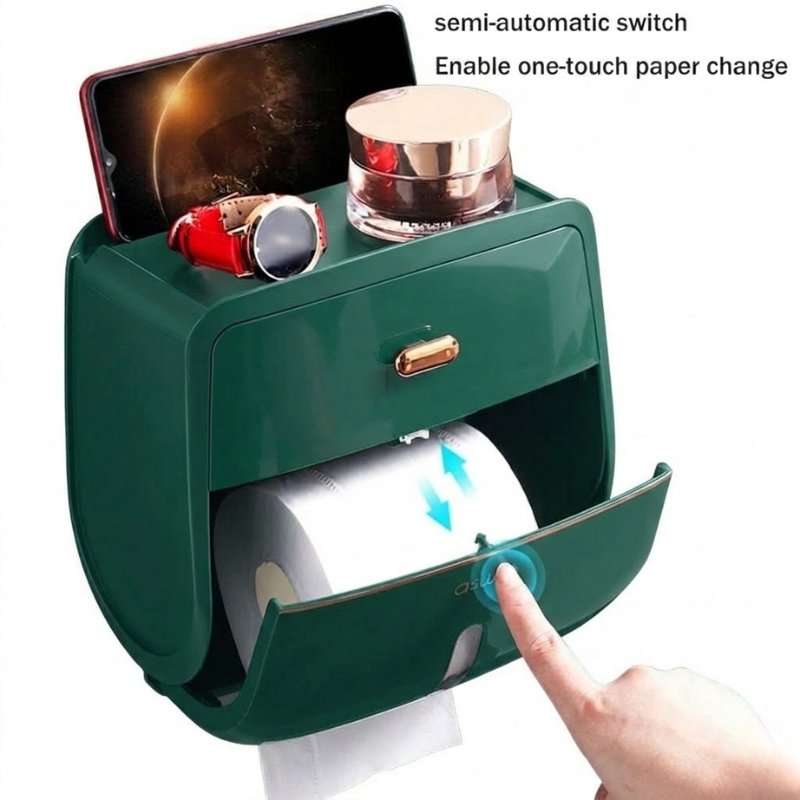 Double Layer Green Toilet Paper Holder Wall Mounted Waterproof Tissue Storage Box