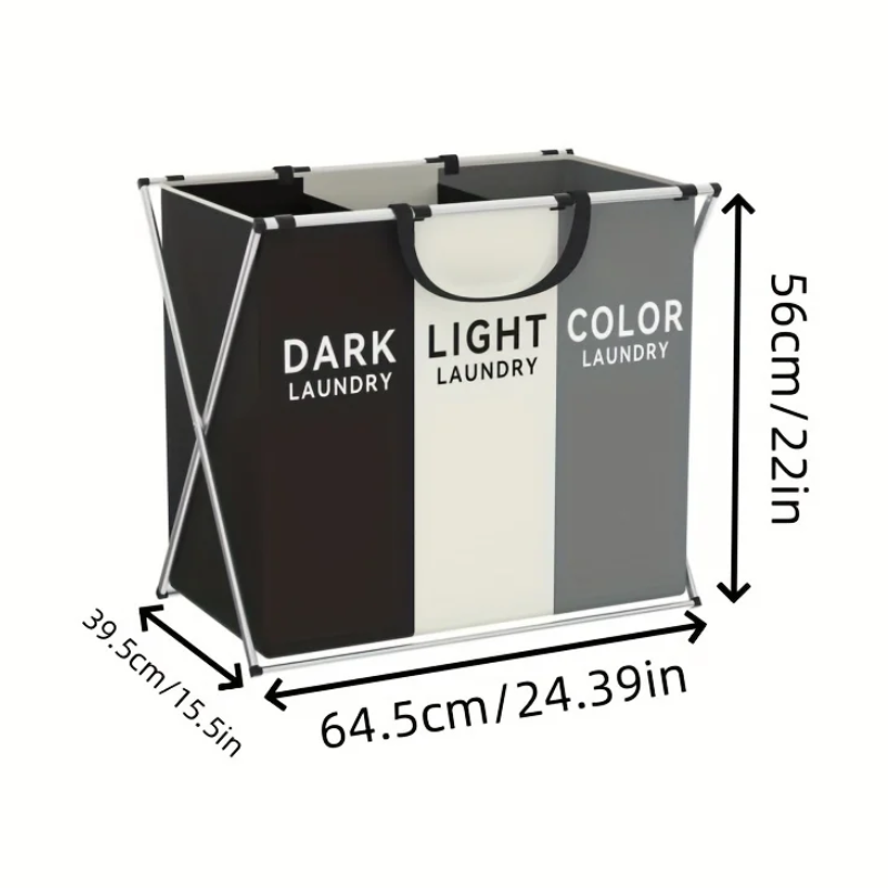 Triple Grid Foldable X-Frame Laundry Hamper Clothes Sorter Basket with Handles