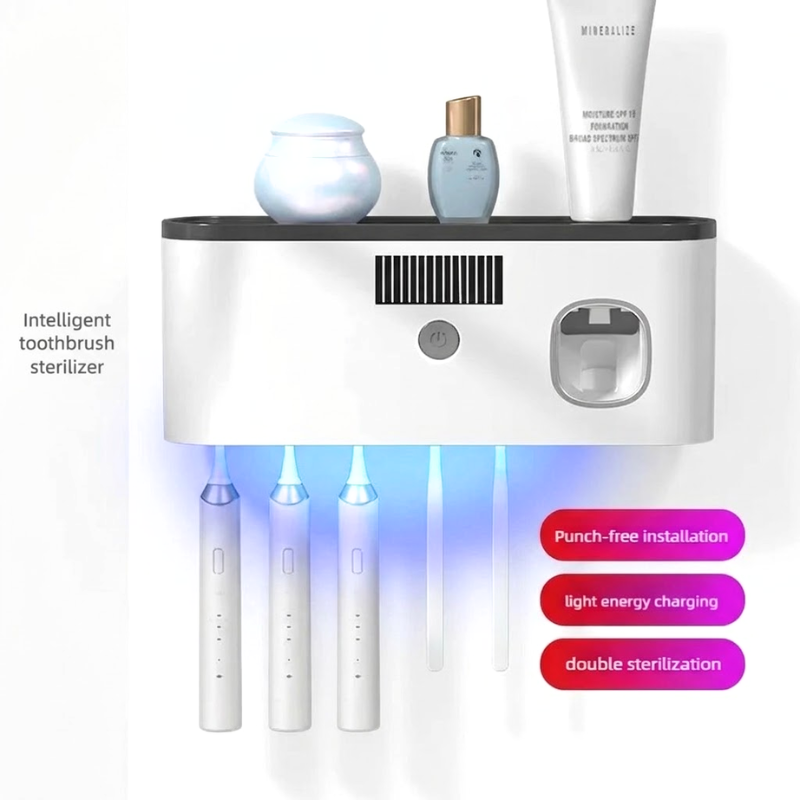 Black Wireless Charging UV Toothbrush Disinfector Wall Mounted Holder Storage Rack