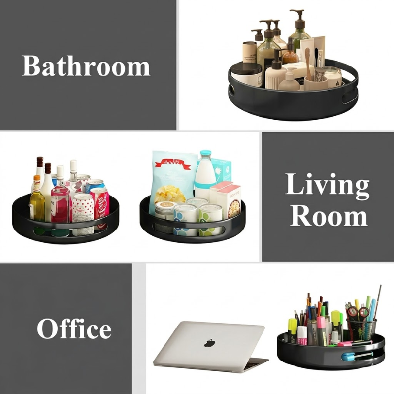1 Layer 360° Rotating Spice Rack Organizer Carbon Steel Non-Slip Kitchen Tray