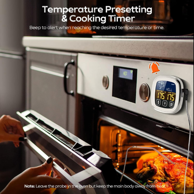 Digital BBQ Meat Thermometer with Stainless Steel Probe and LCD Display for Grill and Oven