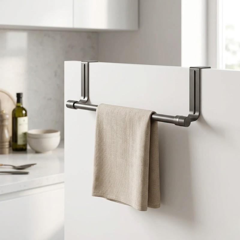23CM Gray Over Cabinet Towel Rack Stainless Steel Dishcloth Holder Hanging Rack