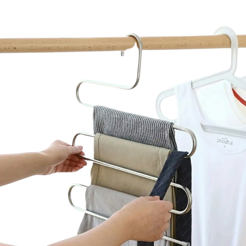 1 Piece 5 Layer Clothes Hanger Non Slip Space Saving Pants Storage Rack Silver