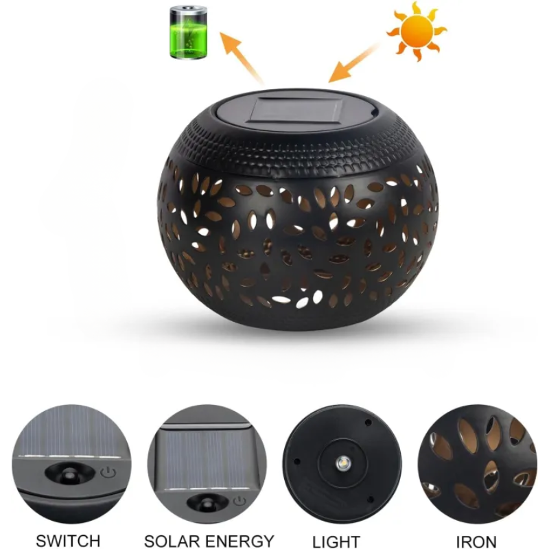 Black Solar Garden Light Decorative Hollow Pattern Outdoor LED Landscape Lamp Waterproof Warm White