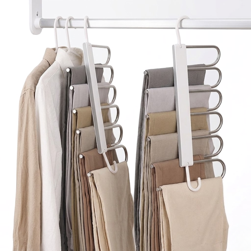1 Piece 6 Layer Gray Folding Pants Hanger Space Saving Clothes Storage Rack