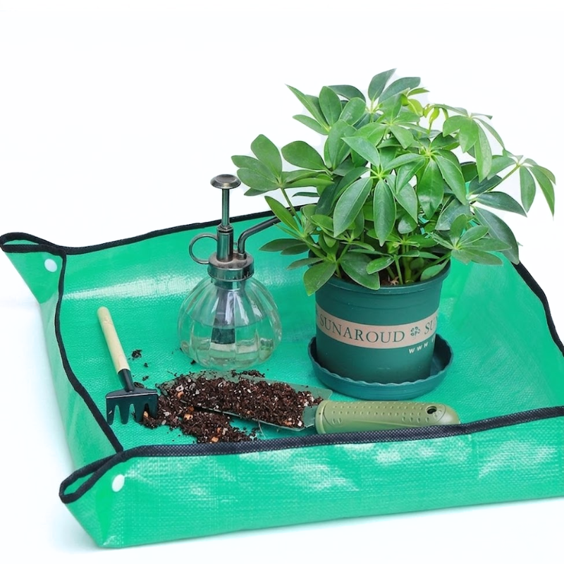 100x100cm Waterproof Planting Mat Foldable Gardening Potting Pad with Snap Corners