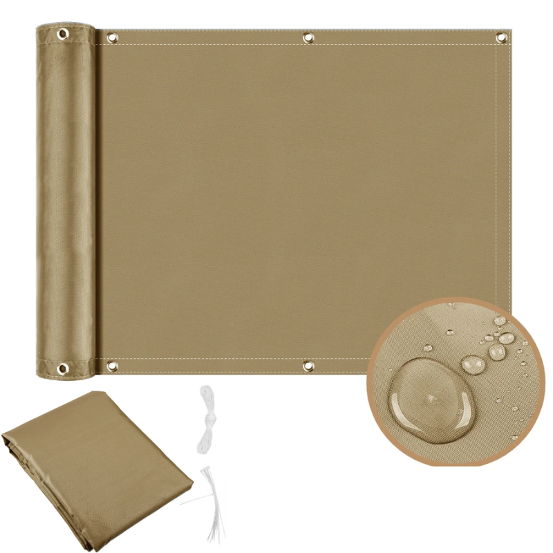Waterproof Balcony Privacy Screen Sand 75 × 600 cm Fence Cover with 95% UV Protection for Patio Garden and Deck